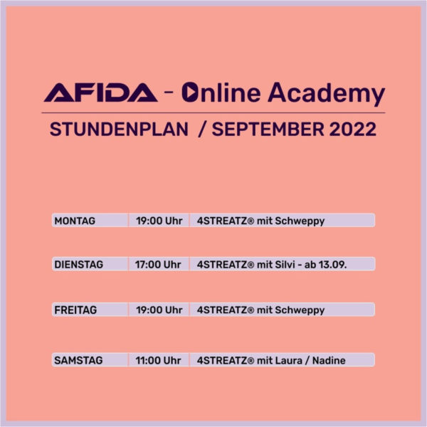 AFIDA Kurse Online Stundenplan für Juli