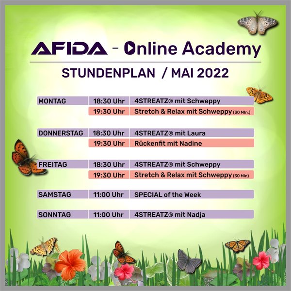 AFIDA Kurse Online Stundenplan für Mai
